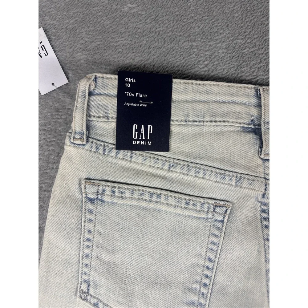 GAP Denim Girls' 70's Flare Stretch Adjustable Waist Studded Jeans Light 10 NWT